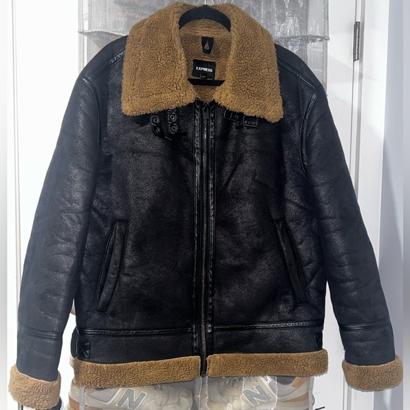 Express Men’s Brown Leather Jacket - Picture 3 of 4